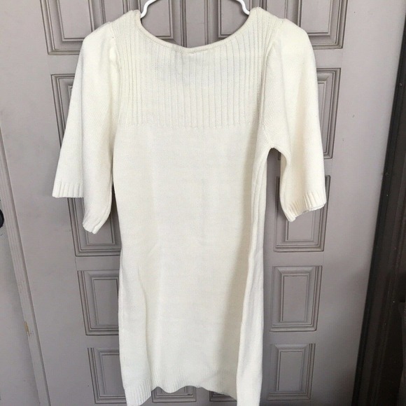 Canyon River Blues Sweater Dress SzM Cream 1/2Sleeve Knee Length Round Neck - Picture 9 of 10
